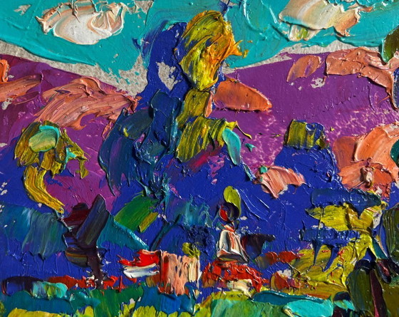 Image 1 of Original Oil Painting Day Field Landscape Fresh summer morning