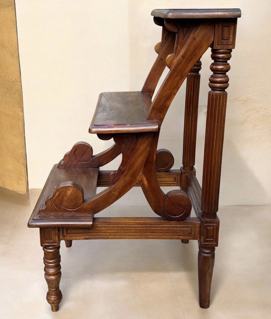 🪜 Scala da biblioteca inglese antica | Mogano | Vittoriano | 1880-1910 – Tavolini, Legno (photo 3 of 15)