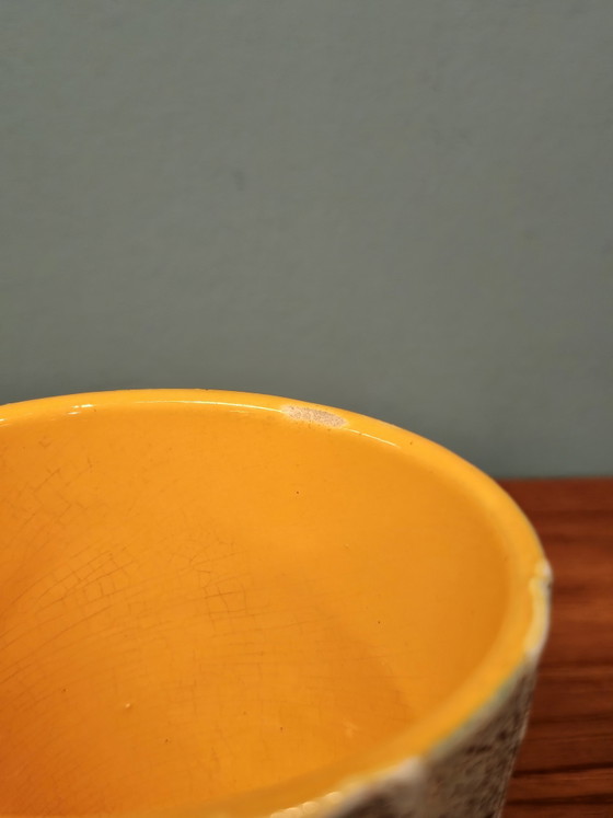 Image 1 of Vintage Earthenware Flowerpot Light Blue Yellow Blue