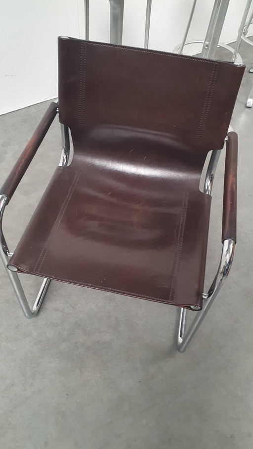 Mart Stam S34/B vintage stoel fasem Italië 70s tuigleer