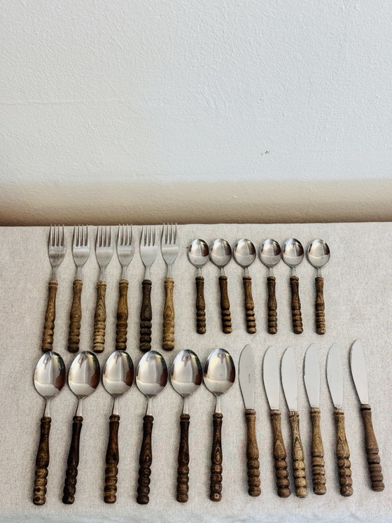 Vintage Wooden Handle Cutlery 70s – Cutlery Sets, rvs (photo 4 of 5)