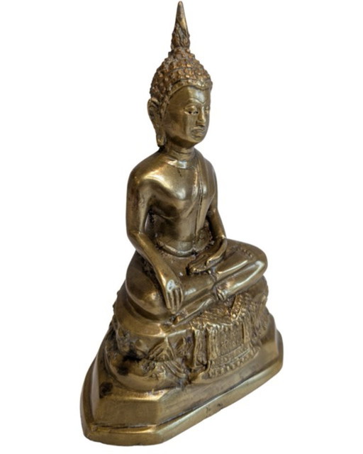 Buddha thailandese antico in bronzo dorato nella posizione Bhumisparsha Mudra – 097 – beeldhouwkunst, Bronze (photo 2 of 9)