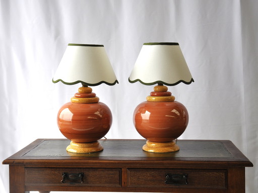 Vintage Orange Ceramic French Table Lamps by Kostka