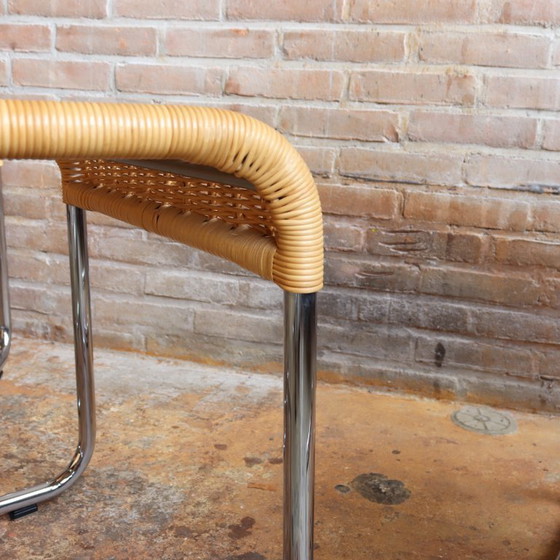 Image 1 of Set 4 rieten buisframe Chroom design jaren 80