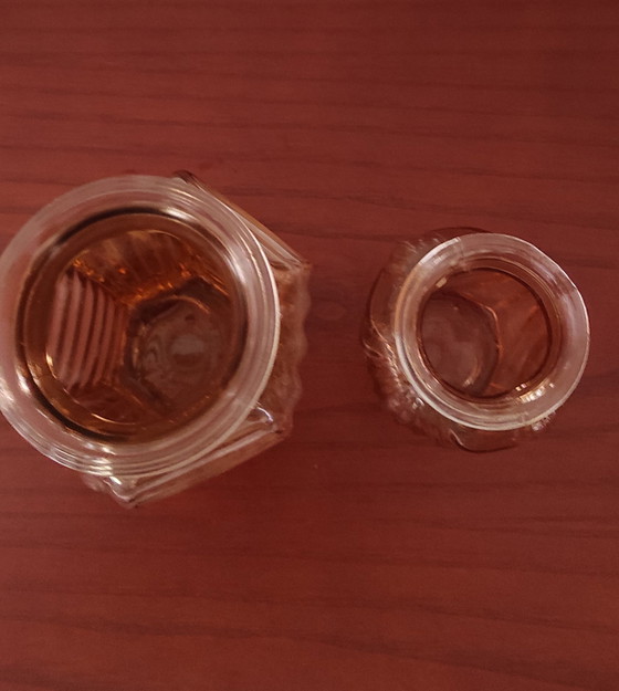 Image 1 of Set of 2 Vintage Art Deco Vases – Rosaline Pressed Glass – France, 1930s