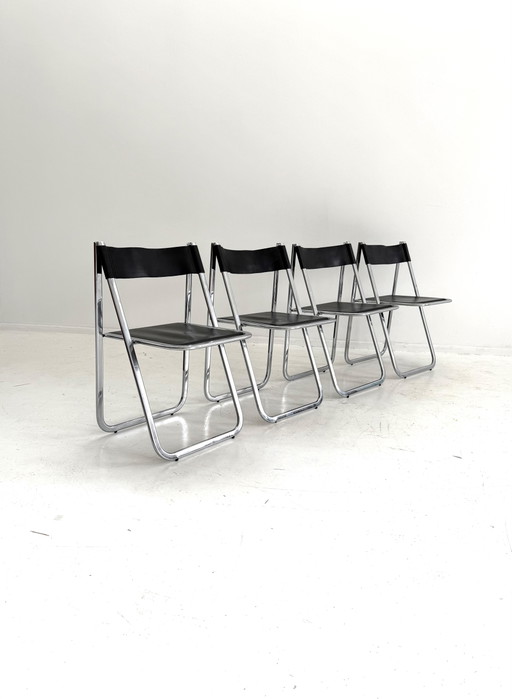 4 sillas plegables vintage 'Tamara', Arrben Italia '80 – Arrben Italy, klapstoelen, Chrome, Leather (photo 2 of 13)