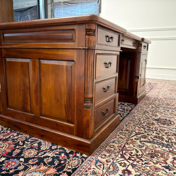 Classic English Desk Partnerdesk Black Leather – Wood (photo 7 of 20)