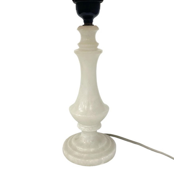 Image 1 of Lampe de table italienne vintage en albâtre/onyx, abat-jour cousu à la main, années 1960.