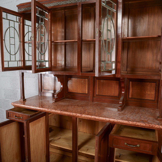 Tweedelig buffetkast met vitrine en vier deuren – Buffetkasten, Marmer, Metaal, Art Nouveau (photo 12 of 16)