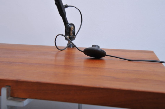 Image 1 of Clamp lamp with black arm and beige crackle shade (1950s)