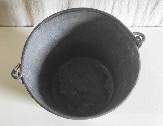 Vintage zinken emmer - midden 20e eeuw – Plantenbak, Metal (photo 5 of 6)