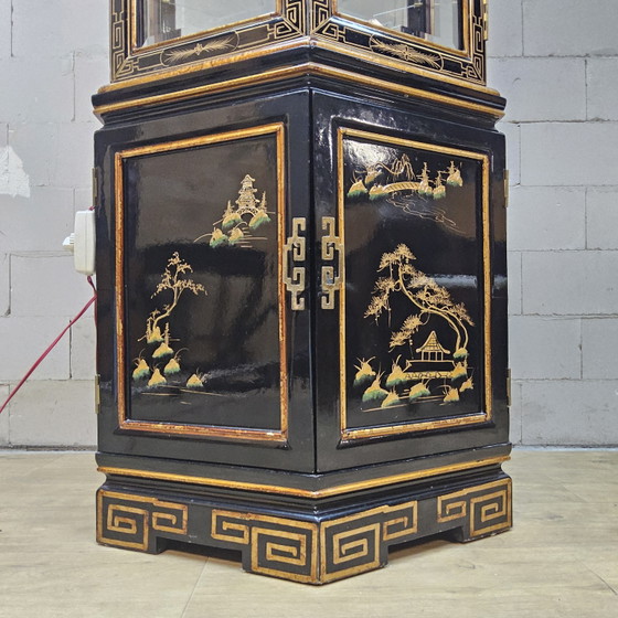 Vitrine Chinoise Vintage Toit Pagode (Éclairage) Armoire Bohème – Wood, Glass (photo 5 of 15)