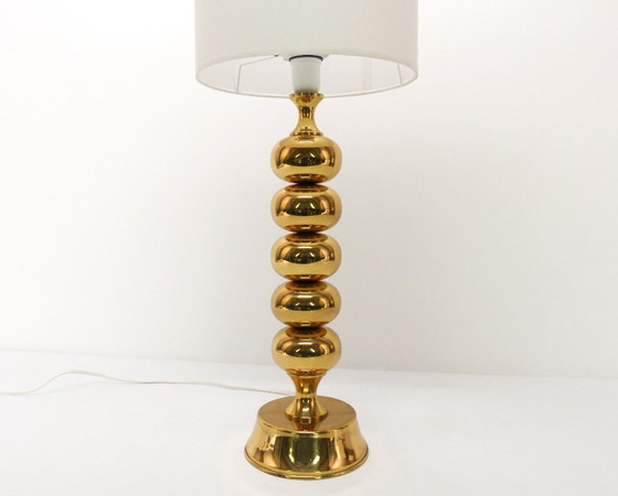 Image 1 of Scandinavian lamp base in gilded brass, ball model, Enco, circa 1960