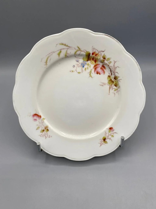 5 piatti da dessert in porcellana, decori floreali policromi, bordi dorati. – decoratieve objecten, Porcelain