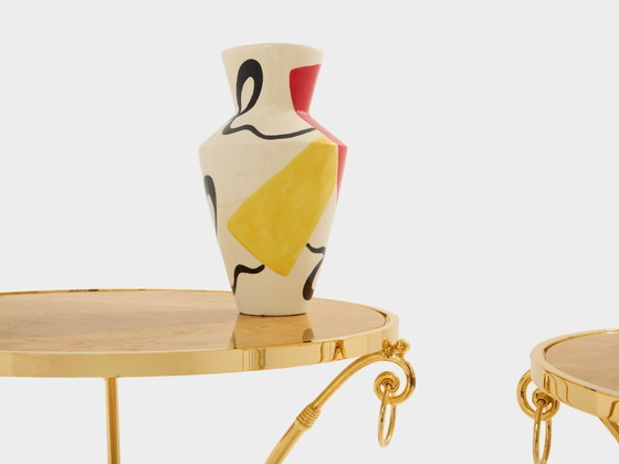 Image 1 of Maison Charles set di 4 tavoli gueridon in ottone e marmo anni '60