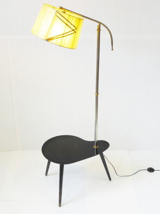 Image 1 of SUPERBE LAMPADAIRE TABLETTE ROGNON PALETTE TRIPODE 1950 VINTAGE 50's FLOOR LAMP