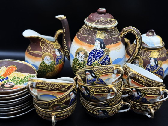 Image 1 of Vintage Satsuma - Hand-painted fine porcelain coffee set for 10 people