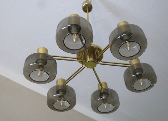 Image 1 of Large Brass and Glass Chandelier by Hans-Agne Jakobsson, Sweden 1960s