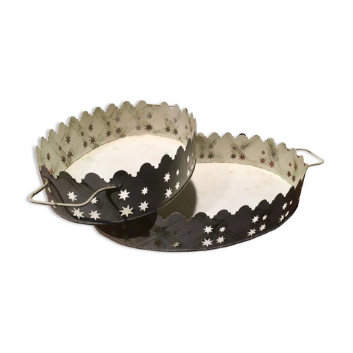 Pair of white patinated metal trays