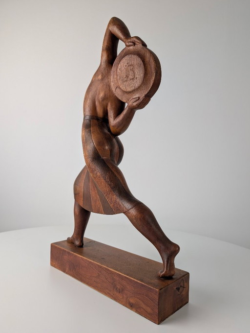 Sculpture en bois unique des années 1920 par Jens Jacob Nielsen Bregnoe, signée