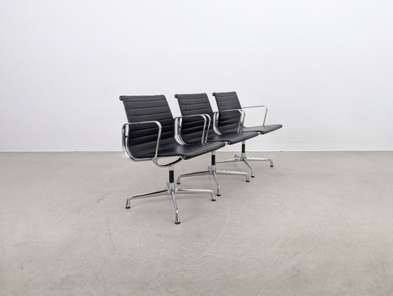 Image 1 of Original 3x Vitra Charles & Ray Eames Chair EA 108 Leather Black