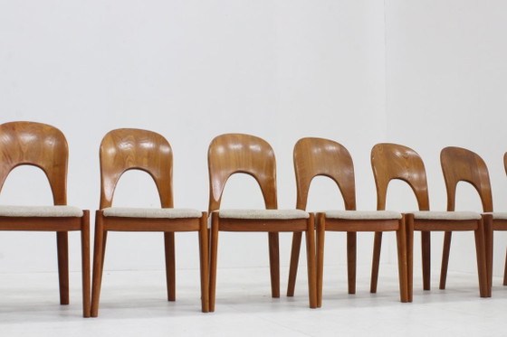 Vintage Danish Mid Century Dining chairs Niels Koefoed, set of 8, Wood, Textile, Brown, Mid Century Modern (photo 6 of 11)
