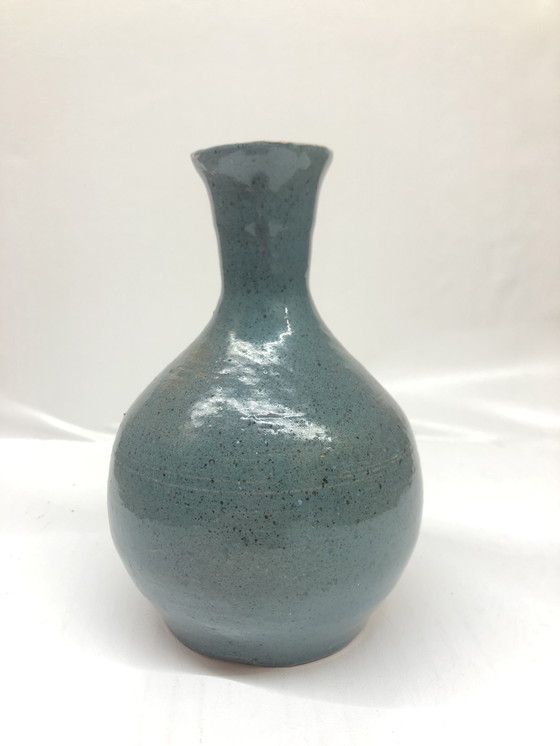 Image 1 of Vintage Blue Ceramic Vase Signed AP