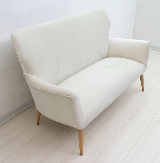 Image 1 of After Gio Ponti Mid-Century Modern Italian Velvet Small Sofa, 1950s