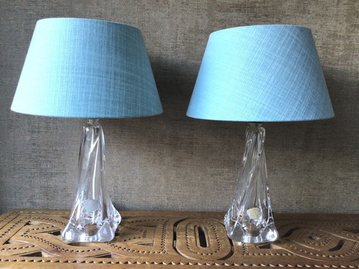 Coppia di lampade da tavolo vintage in cristallo Val Saint Lambert