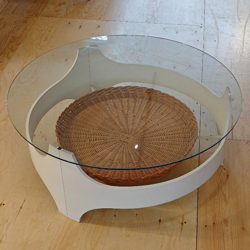 Vintage coffee table white wicker glass