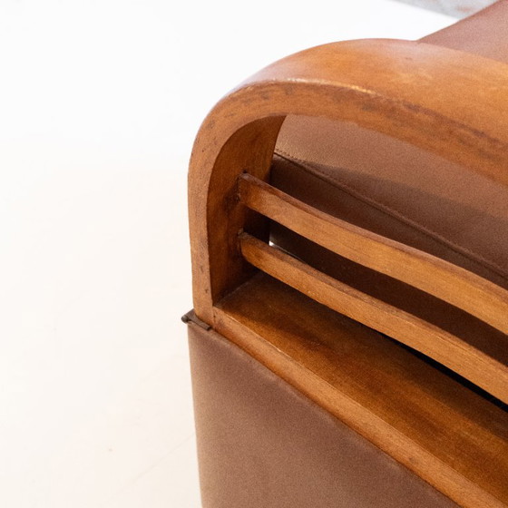 1X Italiaanse Art Déco Converteerbare Fauteuil / Slaapstoel in Bruin Eco-Leer, jaren 20. – Skai (photo 20 of 20)