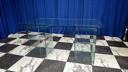 Vintage 80s glass desk Art Deco Revival style Postmodern 1980s Italy