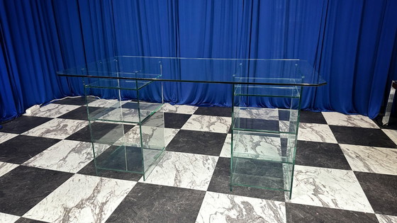 Image 1 of Scrivania vintage anni '80 in vetro stile Art Deco Revival Postmoderno anni '80 Italia