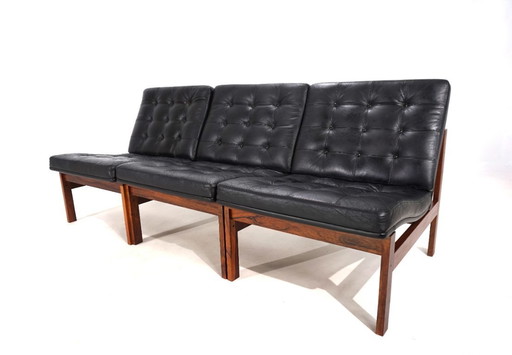 France & Son Set of 3 Modular Leather Armchairs by O. Gjerløv-Knudsen/T. Lind, 1960
