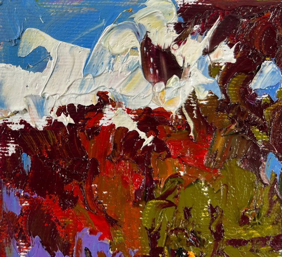 Image 1 of Original Oil Painting Summer Nature Landscape Cows on the meadow