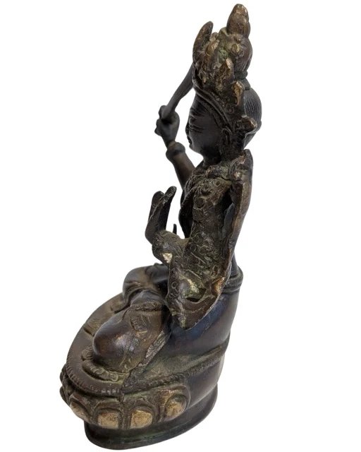 Bronzen Manjushri Beeld – Bodhisattva van Wijsheid – Beeldhouwkunst (photo 4 of 10)