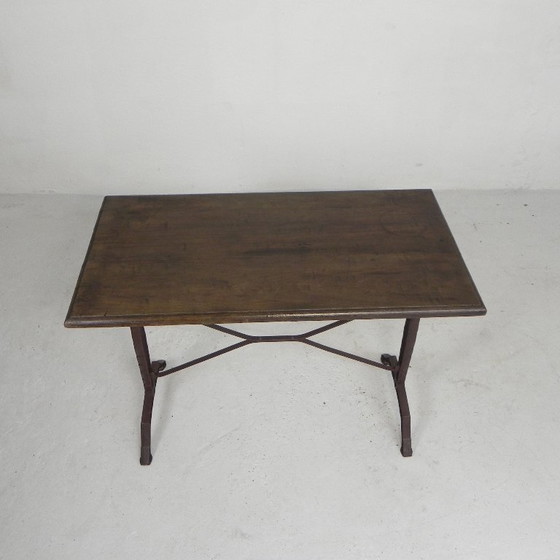 Image 1 of Bistro Table with Oak Top on Cast Iron Frame, 1930s