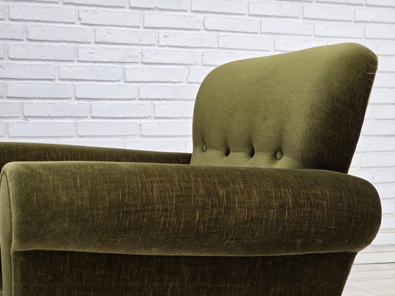 Image 1 of 1970s Danish Lounge Chair, Low, Furniture Velour, Ash Wood Legs