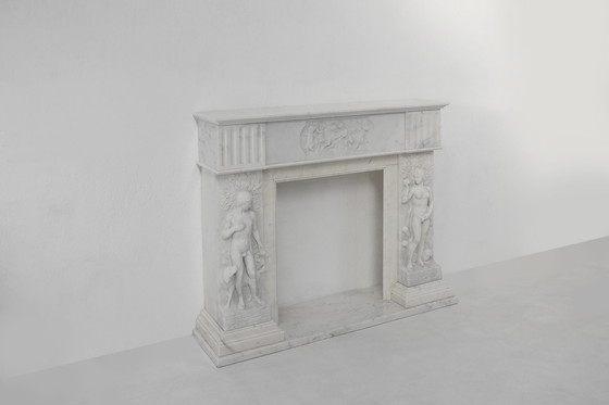 Image 1 of French Carrara Marble Fireplace with Adam and Eve Decoration