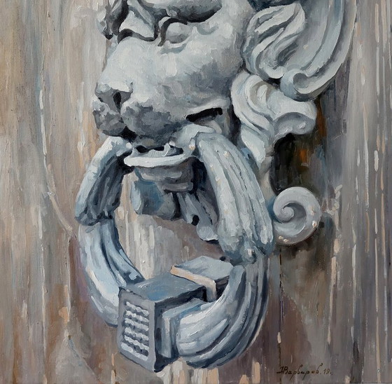 Original Oil Painting Contemporary Art Symbolism Door Knock - You Will Open – Paintings & Drawings, Canvas (photo 5 of 5)