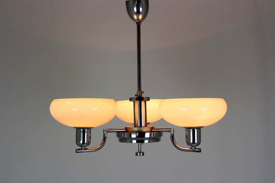 Image 1 of Lustre Art Déco Bauhaus chromé de Napako, ancienne Tchécoslovaquie, années 1940