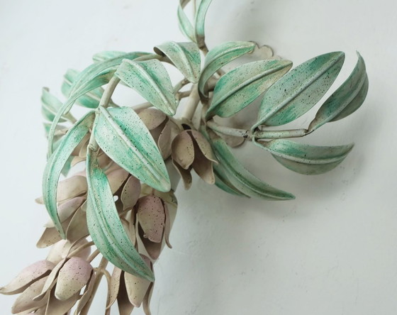 Image 1 of vintage florentine wisteria WALL LAMP metal floral hollywood regency style italy 1970s 80s