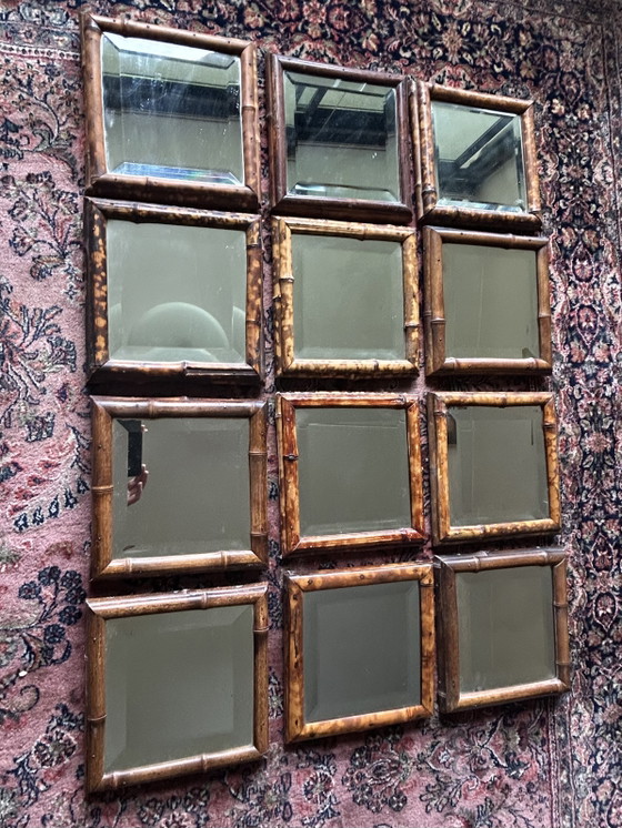 Collezione di 12 Specchi Antichi Sfaccettati in Cornice di Bambù Tagliato a Mitra – Glass, Bamboo (photo 3 of 5)