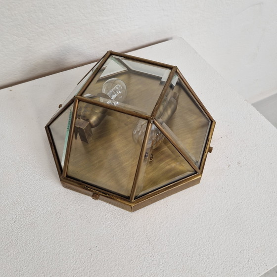 Image 1 of Applique ou plafonnier en bronze/cuivre avec verre taillé