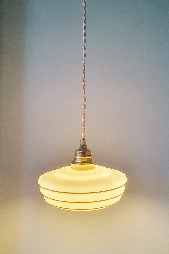 Image 1 of Set of 2 vintage pendant lamps made of opaline glass.