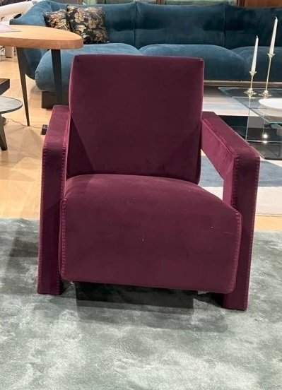 Image 1 of 2x Cassina 637 Utrecht Armchair (New, Never Used) in Ortigia/Plum Velvet with Red Thread Horse Stitching