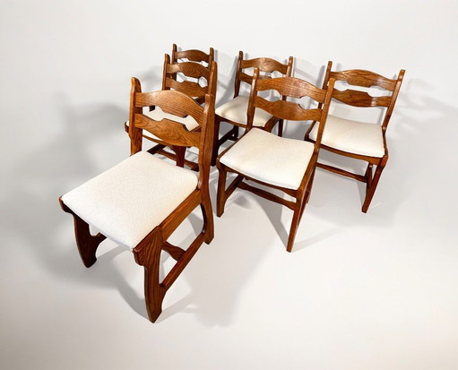Ensemble de 6 chaises de salle à manger belges de style brutaliste en chêne, années 1970 – eetkamerstoelen, Wood