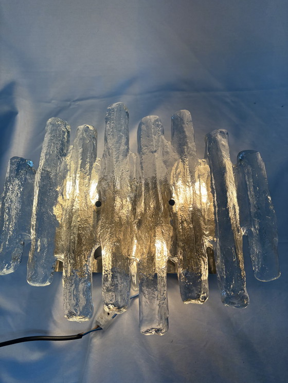 Image 1 of Vintage ice glass wall lamp Schalmei J.T Kalmar Austria 1960