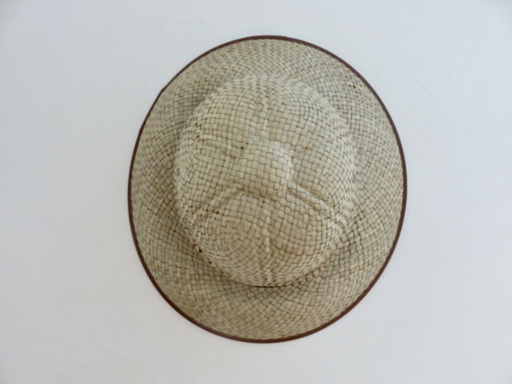 Image 1 of Hat, colonial helmet, wicker, wall decoration, 60s 70s