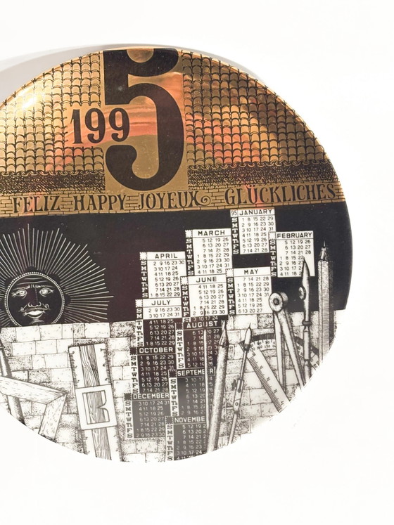 Fornasetti 1995 Ceramic Calendar Plate, Decorative Objects, Porcelain, Surrealism (photo 4 of 10)
